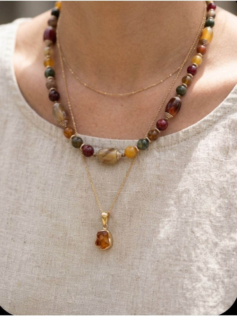 Multicolor Beaded Necklace Vintage Approximately 23" Long.